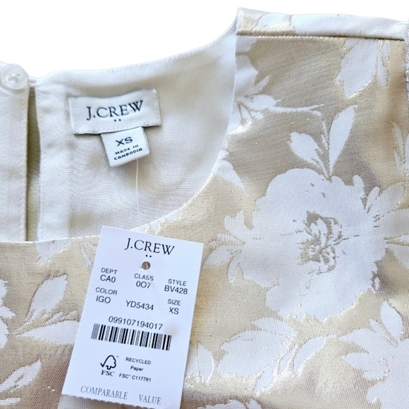 NWT J.Crew Gold Metallic Floral Jacquard Puff Sleeve Top - Picture 4 of 7